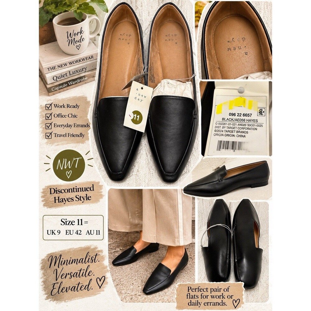 NWT A New Day Hayes Loafer Flats 11 Black Discontinued Work Office Quiet Luxury